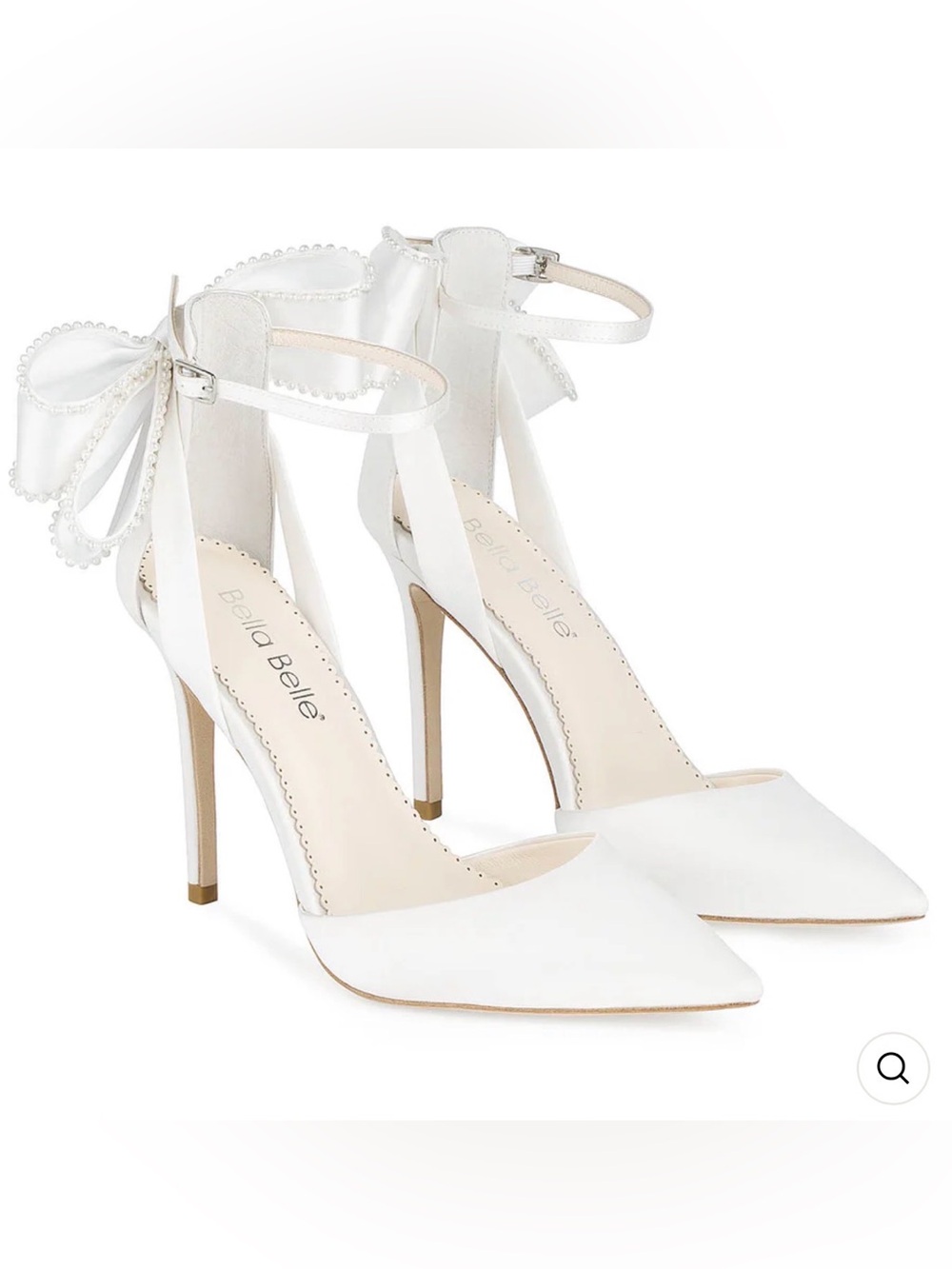 Bella Belle White Ankle-Strap Pointed Mirabelle Pearl Bow Heels